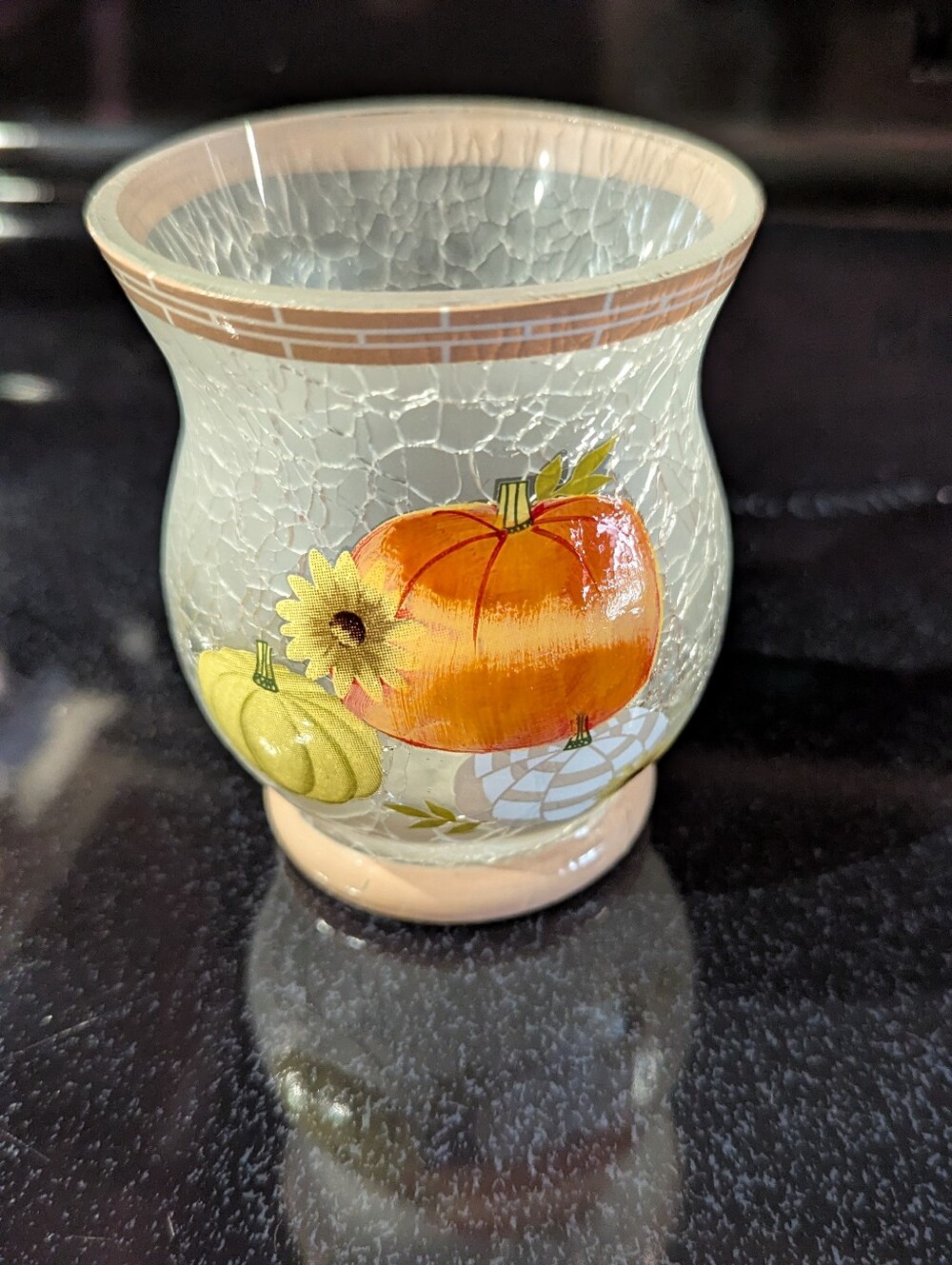 Yankee Candle Pumpkin Crackle Glass Candle Small Hurricane Holder  Oranges